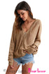Zipper V-Neck Dropped Sleeve Hooded Solid Sweater